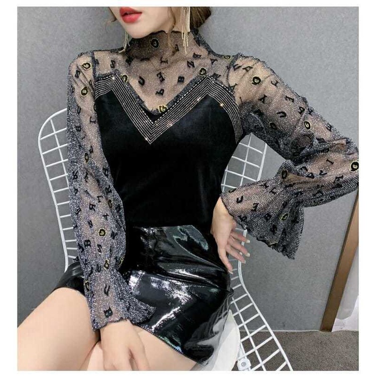 Áo Thun Tay Dài Phối Ren Hoa Thời Trang Xuân Thu Cho Phái Nữ