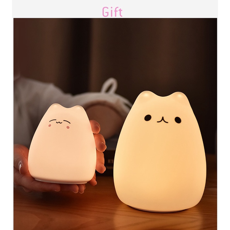 Đèn ngủ mèo silicon siêu cute nhiều chế độ sáng, Tiết kiệm điện- Kèm pin sẵn