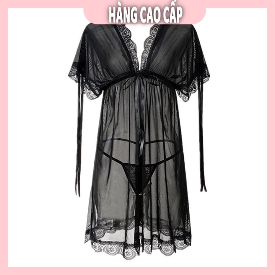 Váy ngủ ren sexy bẹt vai mặc hai kiểu đồ ngủ big size voan thun với màu đen quyến rũ | BigBuy360 - bigbuy360.vn