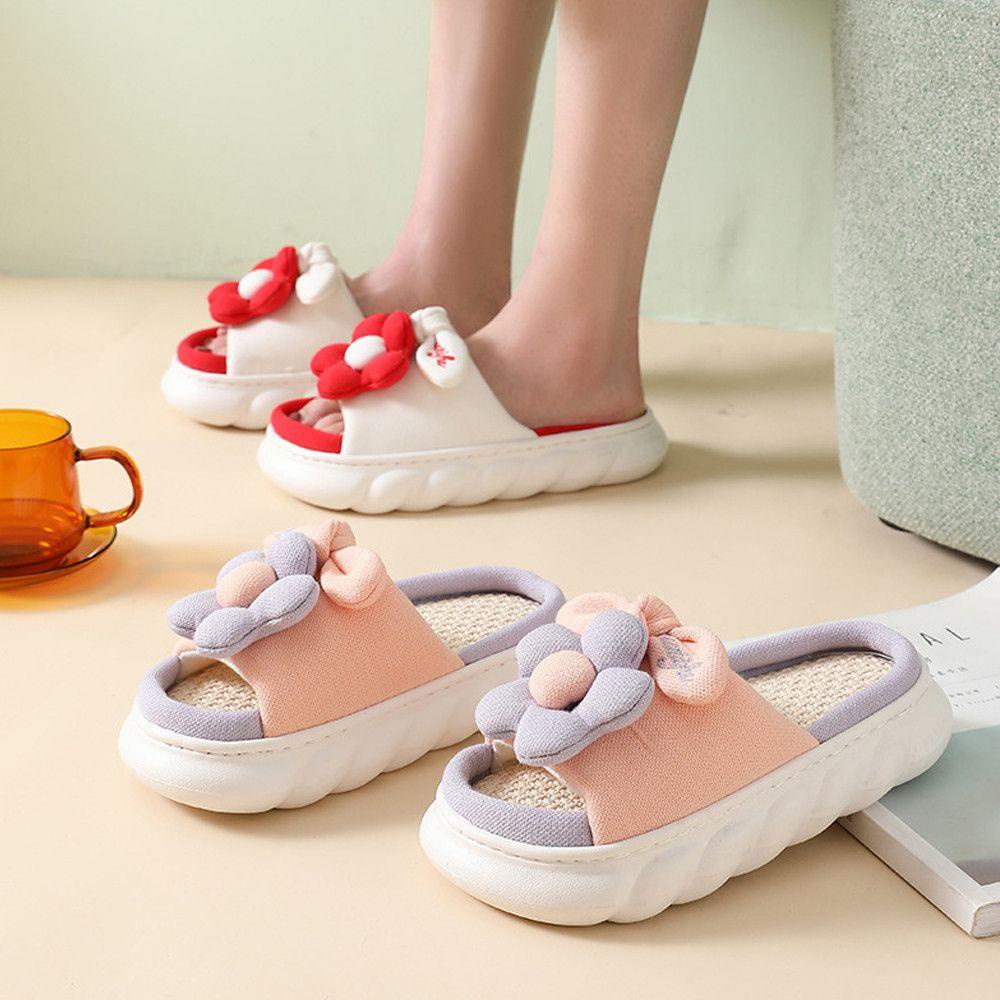 .Dép Đi Trong Nhà Đế Dày Chống Trượt Họa Tiết Hoa Dễ Thương