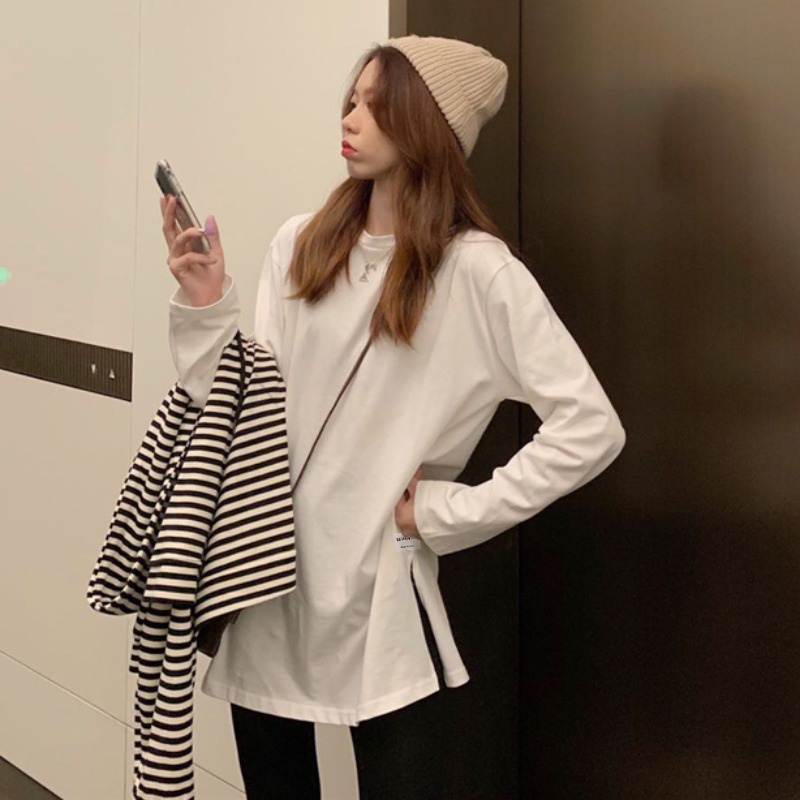 NRVP Áo Thun Nữ Tay Dài 100% Cotton Thời Trang Hàn Quốc