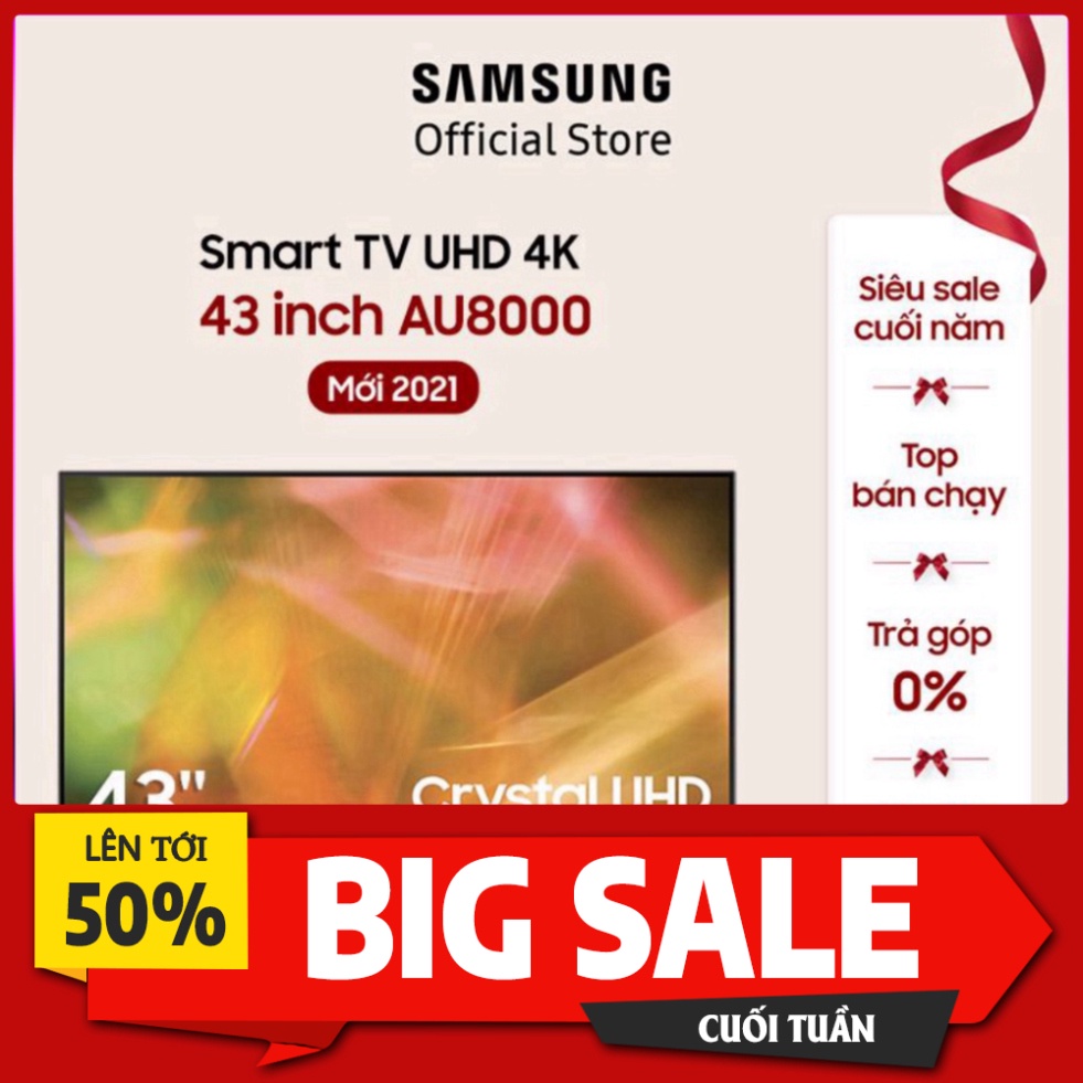 Smart Tivi Samsung Crystal UHD 4K 43 inch UA43AU8000KXXV - Miễn Phí Lắp Đặt