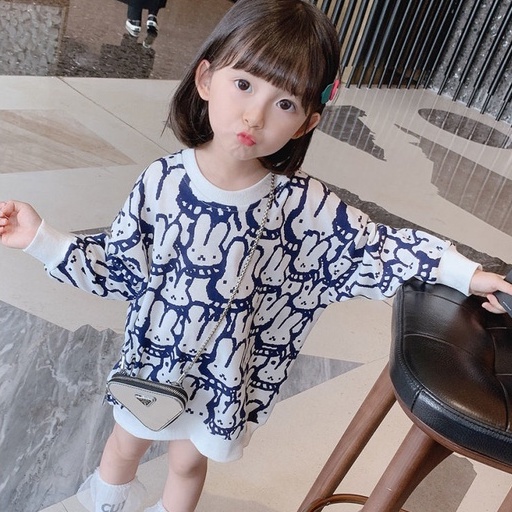 Áo thun tay dài in hình thỏ cho bé gái 1-8 tuổi