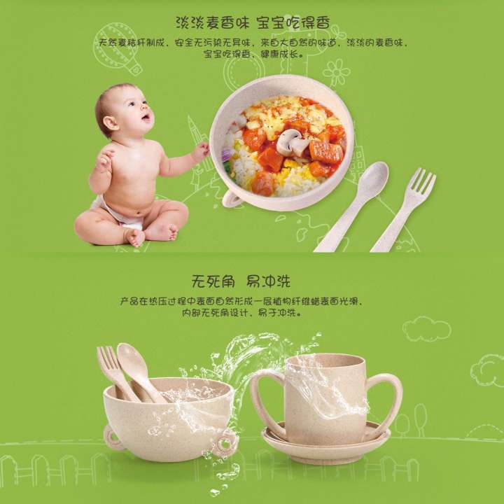 Bộ bát dĩa lúa mạch cao cấp REMAX thân thiện với môi trường, an toàn cho bé gồm bát, cốc, đĩa, thìa và dĩa