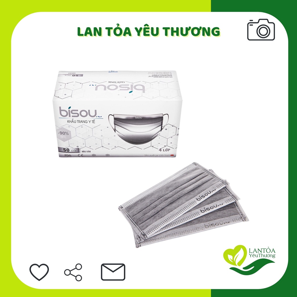 Khẩu trang y tế Bisou 4 lớp đủ màu hộp 50 cái
