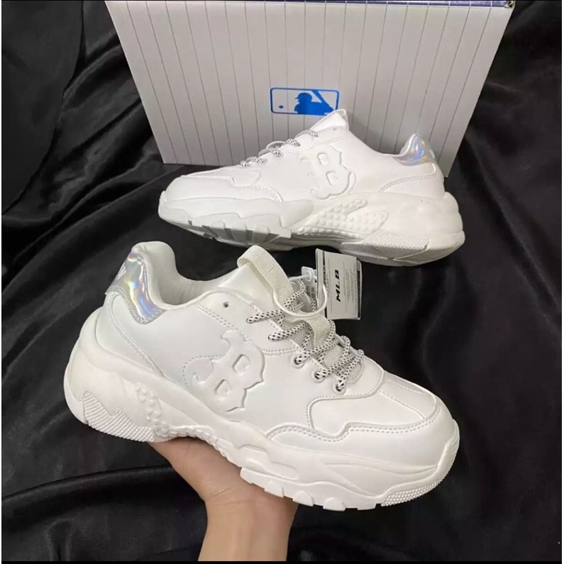Giày thể thao sneaker nữ ML B cao cấp, chữ nỗi 3D BOSTON gót bạc chất liệu da xịn