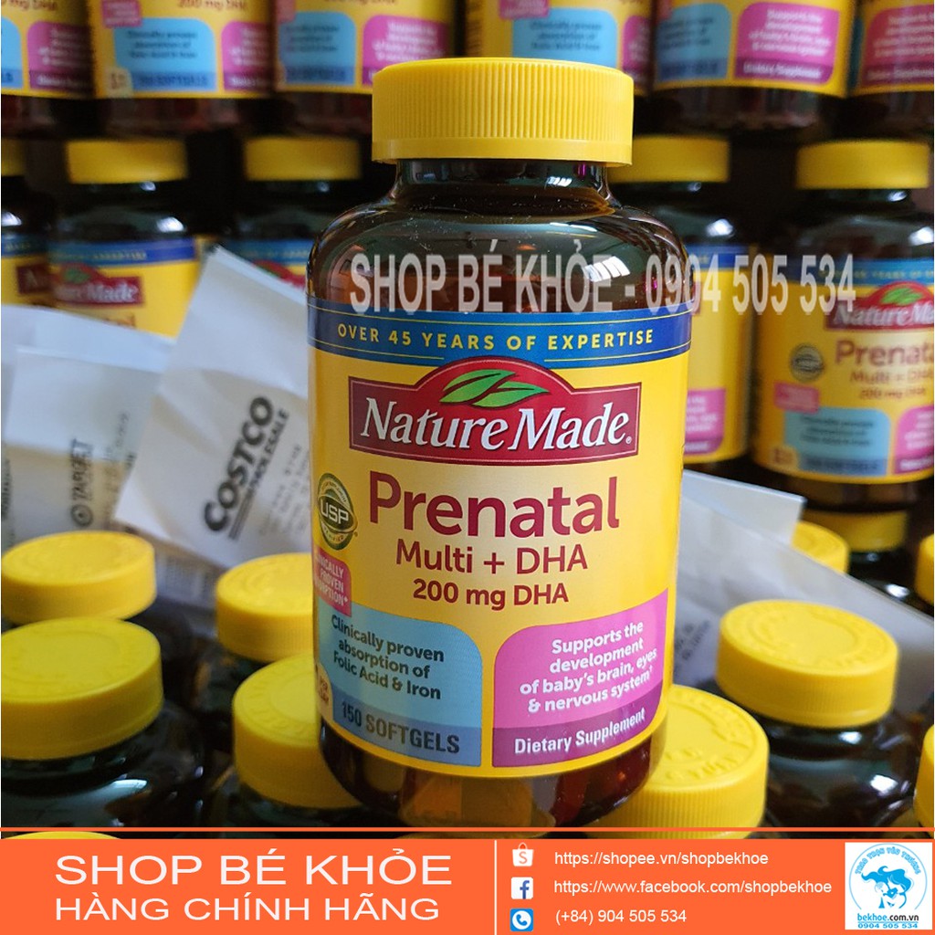 Vitamin bà bầu Prenatal + DHA 200mg Nature Made - 150v: Mỹ