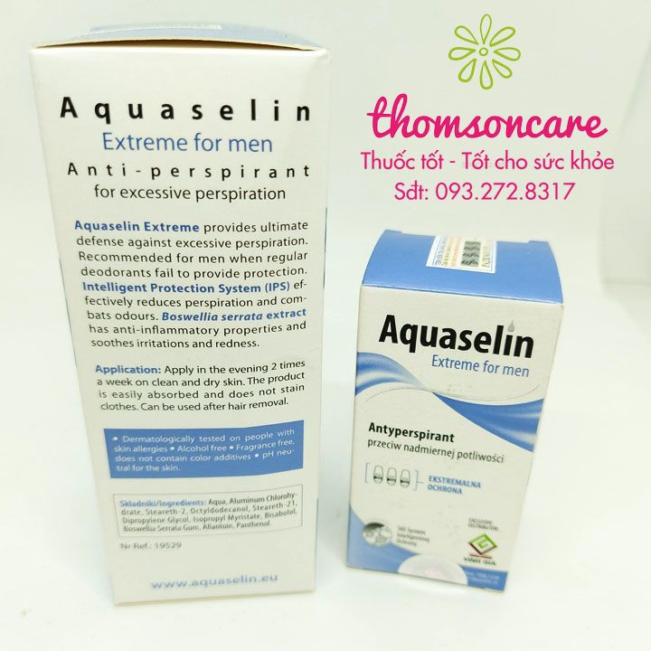 Lăn khử mùi Aquaselin - lăn nách không có mùi cho cả nam, nữ ngăn đổ mồ hôi, chống thấm vàng áo, nhập khẩu | BigBuy360 - bigbuy360.vn