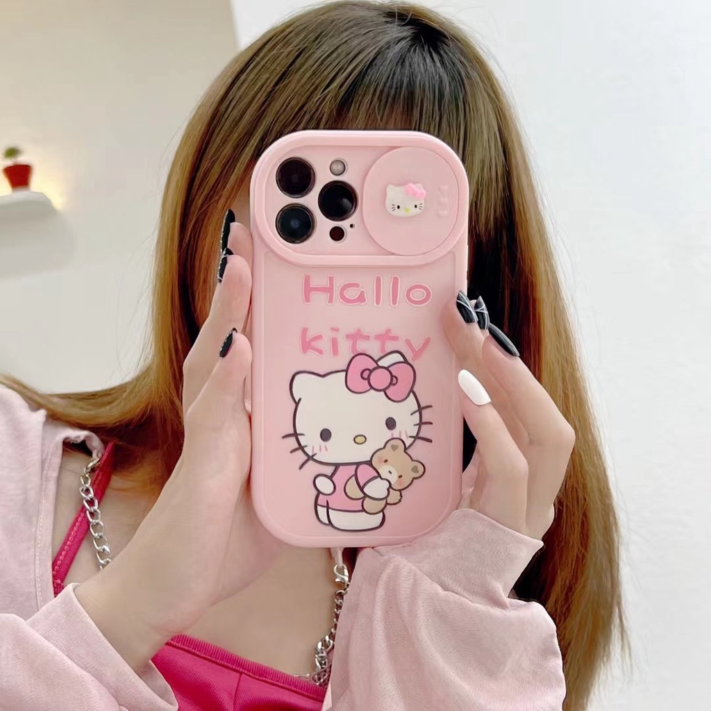 Ốp Điện Thoại Hình Hello Kitty 3D Bảo Vệ Ống Kính Máy Ảnh Cho iPhone 14 Pro Max 14 Plus 13 Pro Max 12 Pro Max 11 Pro Max X XR Xs Max