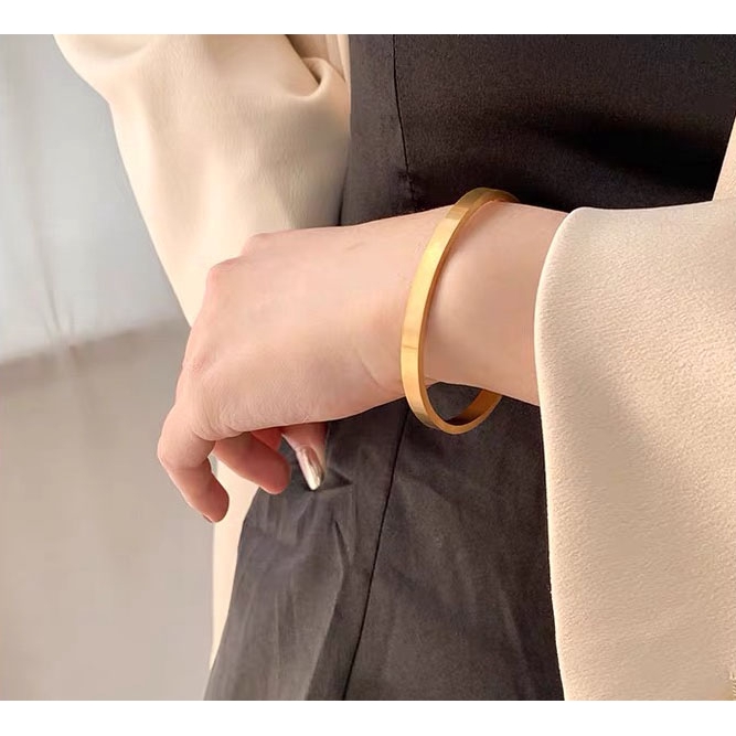 Vòng đeo tay thép titan mạ vàng hồng 18k phong cách âu mỹ đơn giản dễ phối đồ thời trang dành cho cặp đôi/ bản lớn
