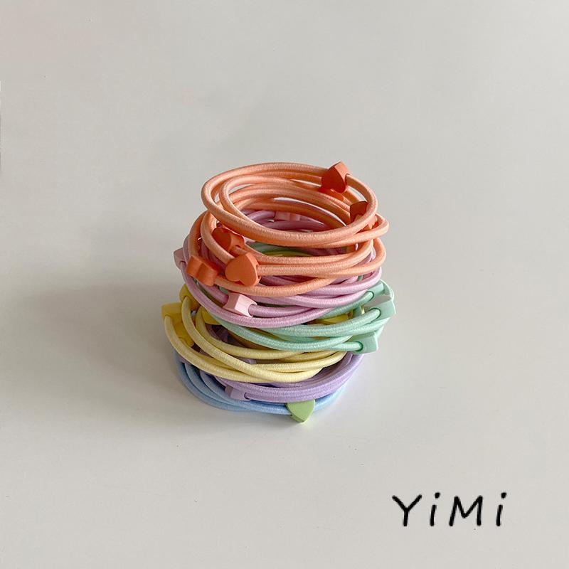 Dây Buộc Tóc Cao Su Co Giãn Màu Kẹo Họa Tiết Trái Tim Đáng Yêu Cho Nữ