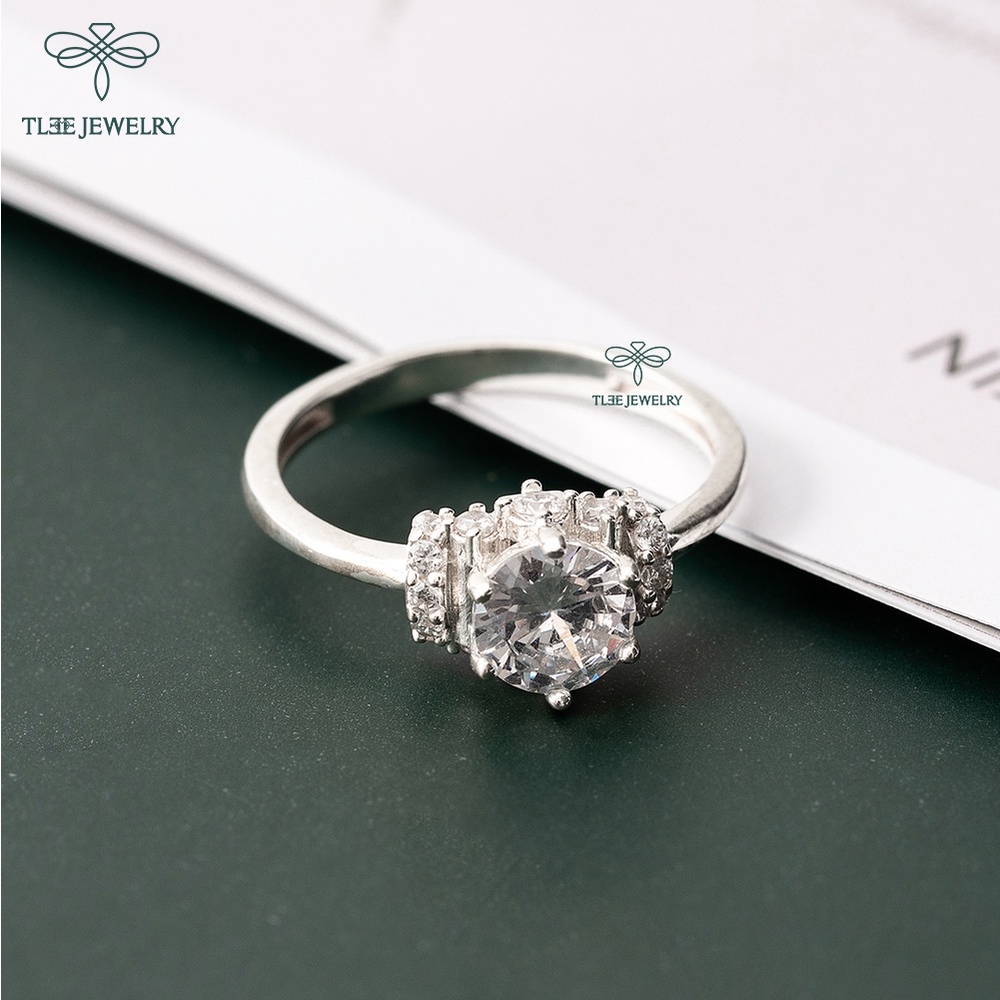 Nhẫn bạc nữ TLEE trụ đá 7li viền đính đá cao cấp TleeJewelry A0188