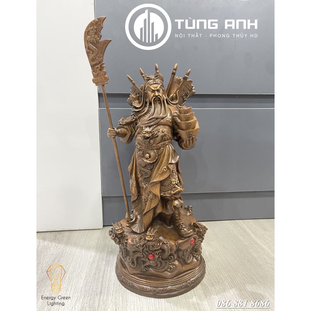 Tượng Quan Công Cầm Đĩnh Vàng Size 50cm - Mang Lại Sự May Mắn , Tài Lộc , Bình An - Có Video Thực Tế