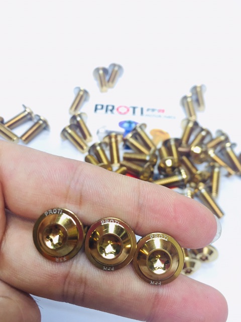 Bộ 4 ốc Proti 8 ly vàng gắn đĩa xe máy