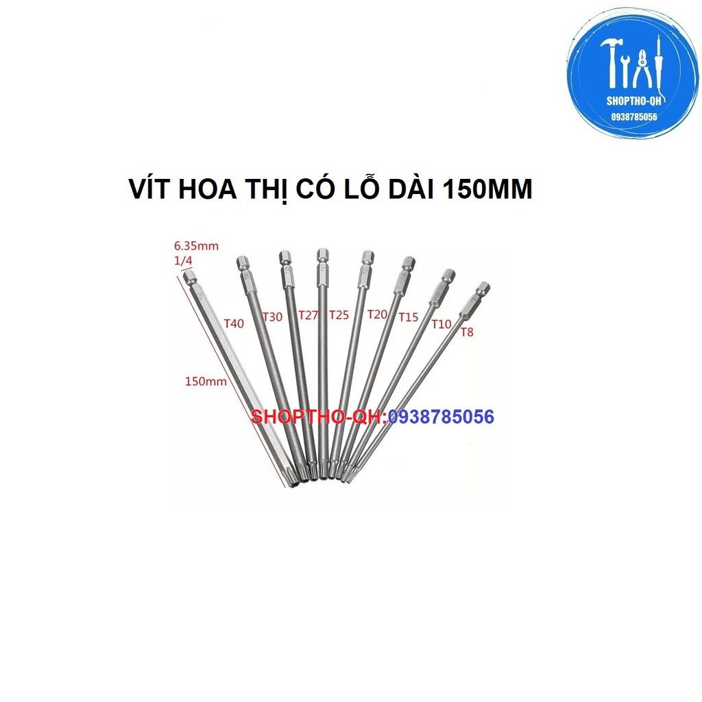 Mũi hoa thị có lỗ chuôi lục giác dài 150mm.