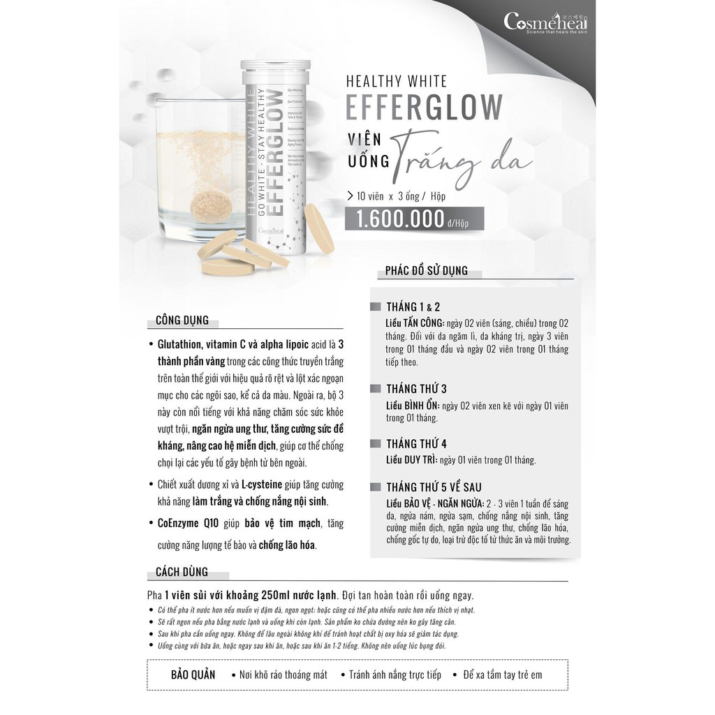  Viên sủi trắng da Cosmeheal Heathy White Efferglow