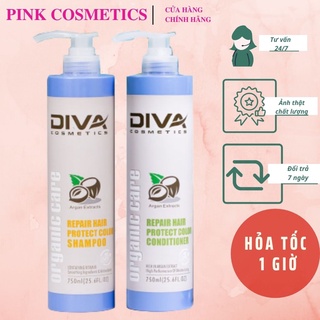 Bộ dầu gội diva collagen hương dừa siêu mượt dưỡng màu phục hồi tóc hư tổn 750mlx2