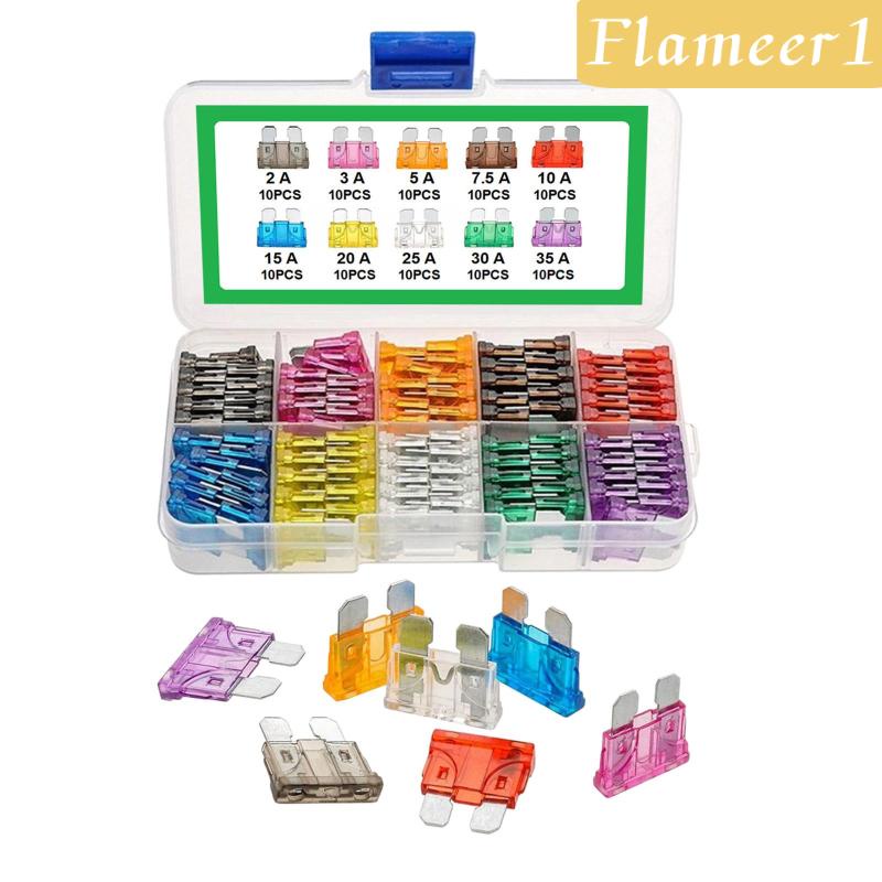 Set 100 Cầu Chì Lưỡi Chuẩn 2,3,5,7.5,10,15,20,25,30 35 AMP Cho Xe Hơi