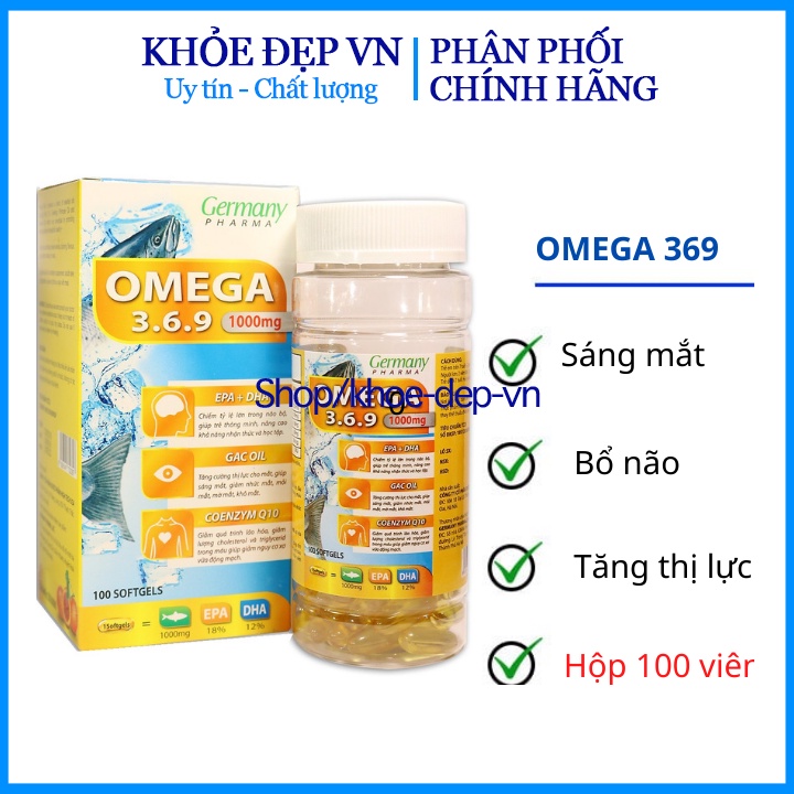 Viên dầu Cá Omega 369 1000mg tăng cường thị lực, sáng mắt, bổ não, giảm nguy cơ bệnh tim mạch – Hộp 60viên