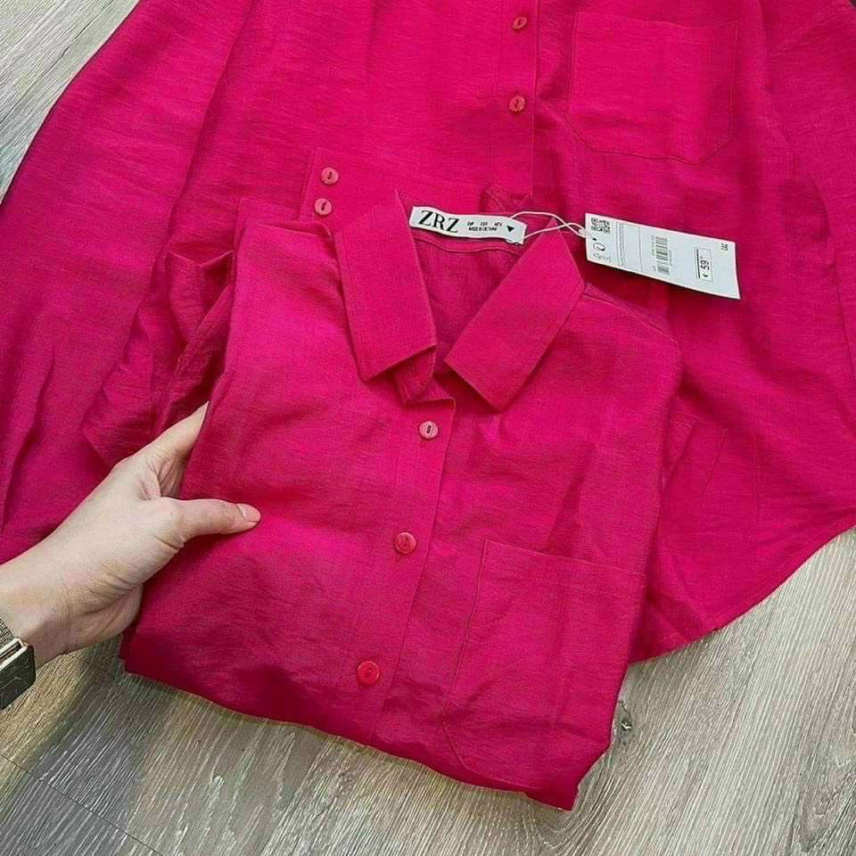 Áo sơ mi 3 màu túi ngực dáng rộng, somi đũi dài tay mát mẻ-Minxy