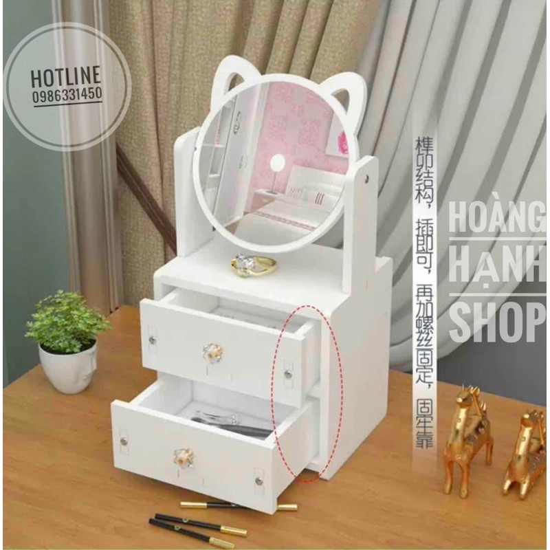 Kệ Đựng Mĩ Phẩm 2 Tầng có Gương -Tủ Đựng  Đồ Trang Điểm Mini Ngăn Kéo Tiện Dụng