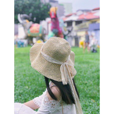 Mũ cói đi biểnFREESHIPMũ cói vintage vành nhỏ có thắt nơ