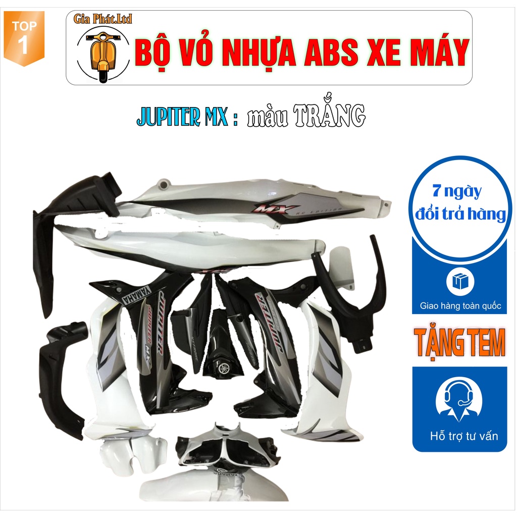 Bộ dàn áo xe Jupiter MX MẮT CÁO , nhựa ABS nguyên sinh cao cấp màu TRẮNG _ SPP-2103