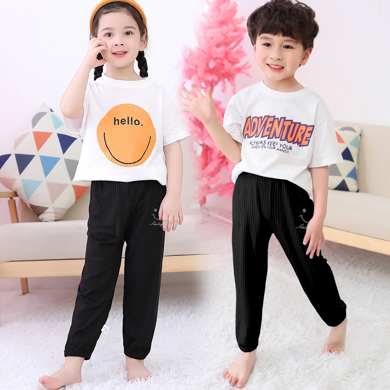 [ZY] Quần Thể Thao Mặc Nhà Bằng Lụa Lạnh Mỏng Chống Muỗi Hình Mặt Cười Kích Thước 90-160cm Cho Bé