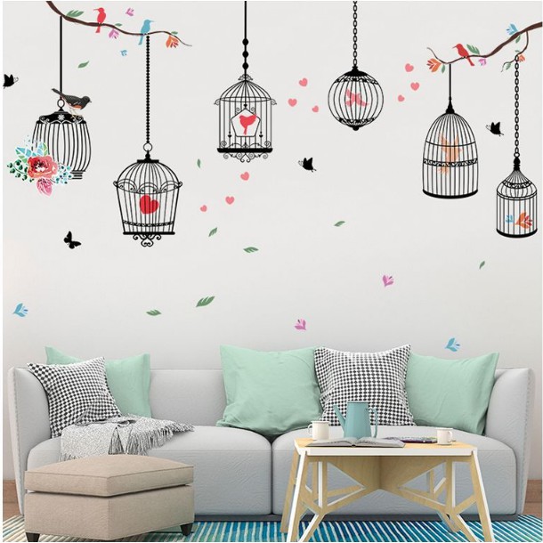 Decal trang trí tường - Lồng Chim Tình Yêu dịu kì