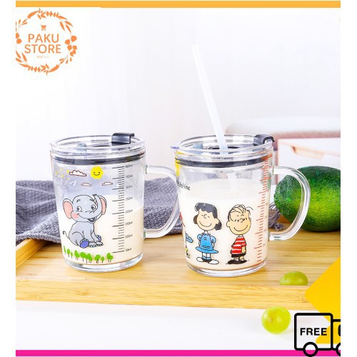 Cốc Nước, Ly Pha Sữa Thuỷ Tinh Có Nắp Đậy, Vạch Chia Cực Kỳ Tiện Lợi