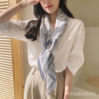 Khăn choàng cổ hình vuông bằng vải cotton lanh in hoa sang trọng cho nữ 90x90