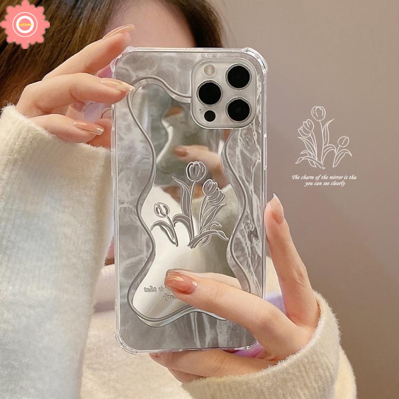 Ốp Điện Thoại Họa Tiết Hoa Hồng/Lá Cây Kèm Gương Trang Điểm Cho IPhone 11 7 8 Plus XR 13 12 Pro Max X XS Max SE 2020