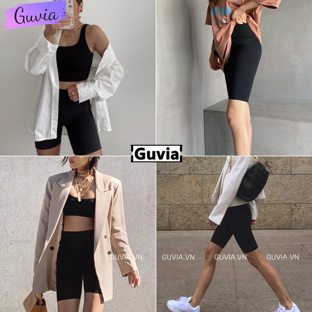 Quần LEGGING Nữ Lửng Chất Thun Thái, Quần Legging Đùi Cạp Cao Dáng Ôm Mặc Tập Gym Yoga Freesize GUVIA