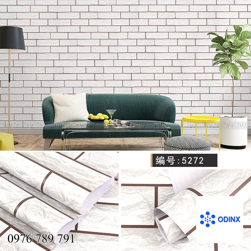 COMBO 10M GIẤY DÁN TƯỜNG KEO SẴN KHỔ 45CM MẪU GẠCH 3D XÁM TRẮNG