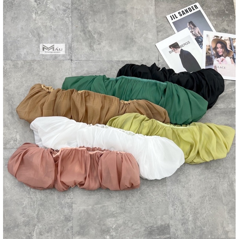 Áo tơ trễ vai crotop tay bồng