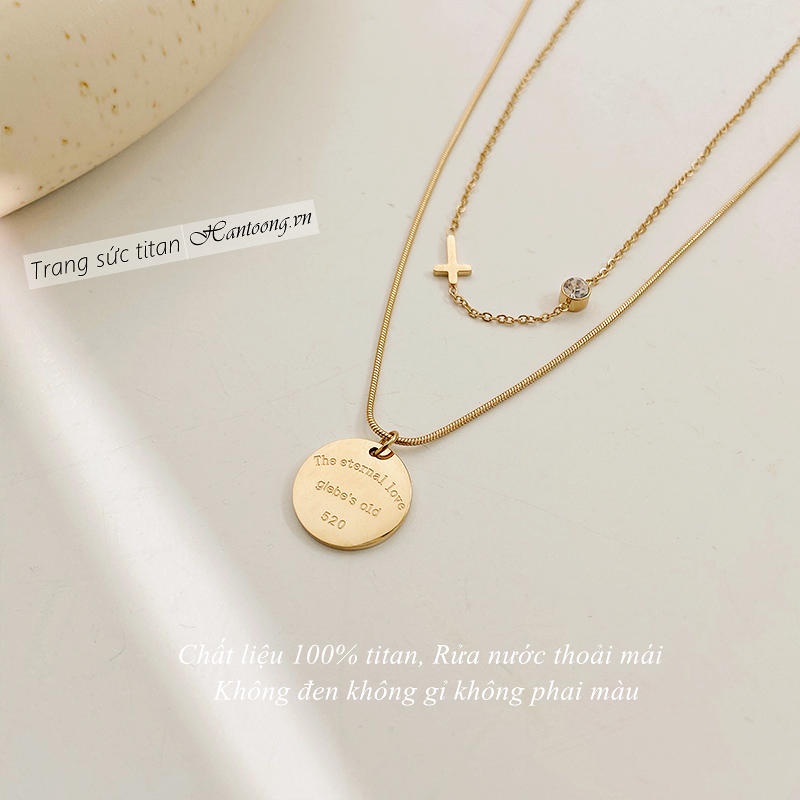 Dây chuyền nữ titan không gỉ thiết kế 2 lớp thời trang thanh lịch phong cách hàn quốc 2022