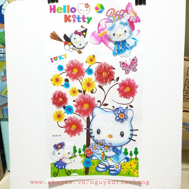 Decal dán tường 3d hình kitty