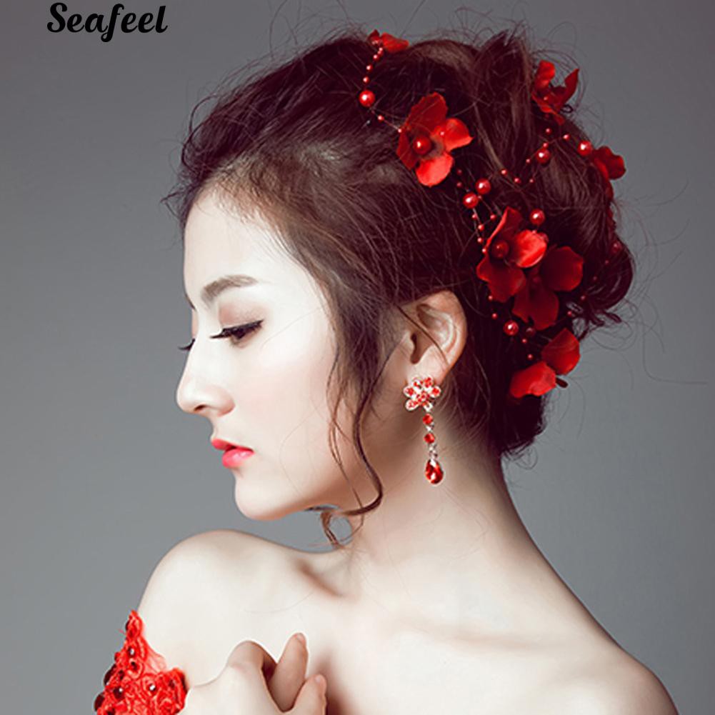 Chuỗi hạt ngọc trai giả đính hoa đội đầu cho nữ