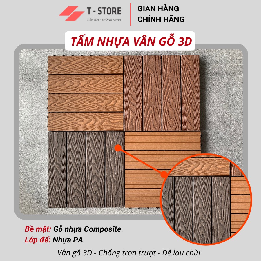 Vỉ Nhựa Lót Sàn Ban Công SIENNA Vân Gỗ 3D - Loại 2 Lớp 4 Nan Nhựa Composite Siêu Bền