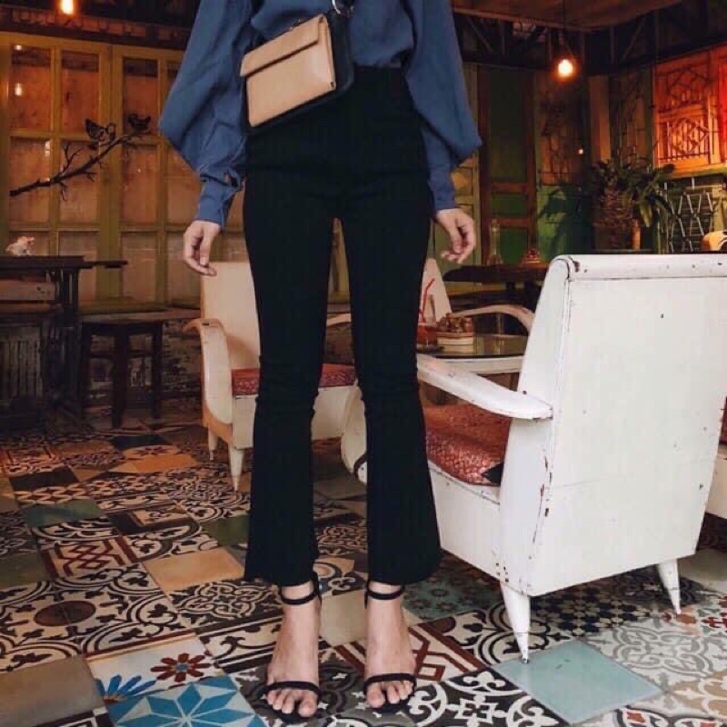 [ Ảnh thật ] Quần jean loe ống đen trơn