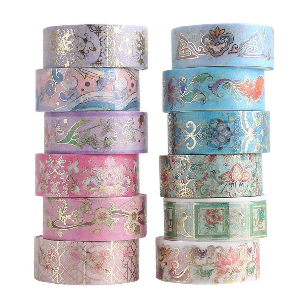 Set 1 / 12 Cuộn Băng Keo Washi Họa Tiết Hoa Độc Đáo Trang Trí Sổ Tay DIY
