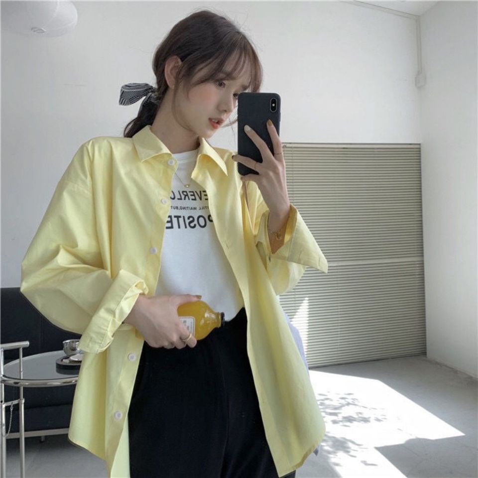 Áo Sơ Mi Tay Dài Nhiều Lớp Màu Vàng Sữa Phong Cách Hàn Quốc Dành Cho Nữ
