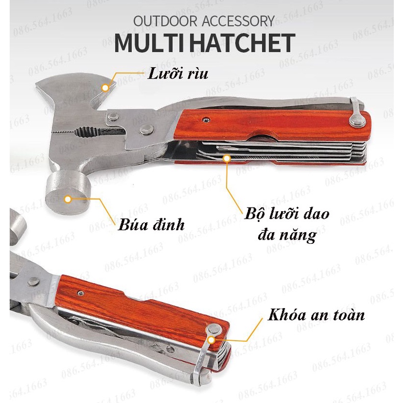 Rìu Đa Năng 9 Trong 1 - Búa Thoát Hiểm Chất Liệu Hợp Kim Không Gỉ Kèm Túi Đựng