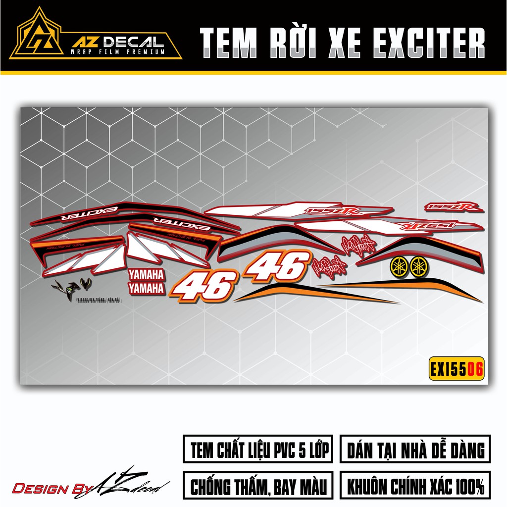 Tem Exciter 155 mẫu ZR Logo 46 | EX15506 | Chất Liệu Chống Nước, Chống Bay Màu, Cắt Sẵn Khuôn