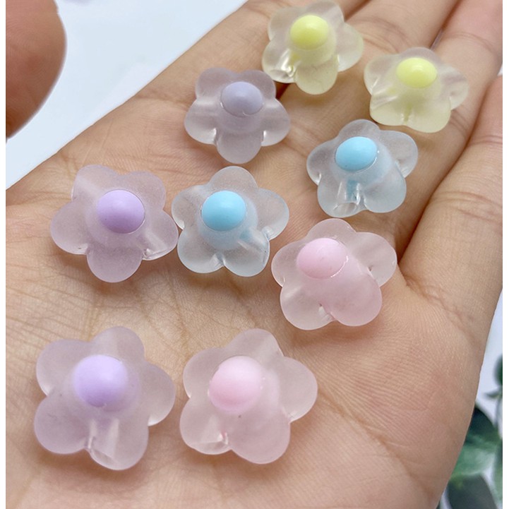 Bộ 15 hạt nhựa Acrylic trong suốt 17mm hình hoa làm trang sức thủ công
