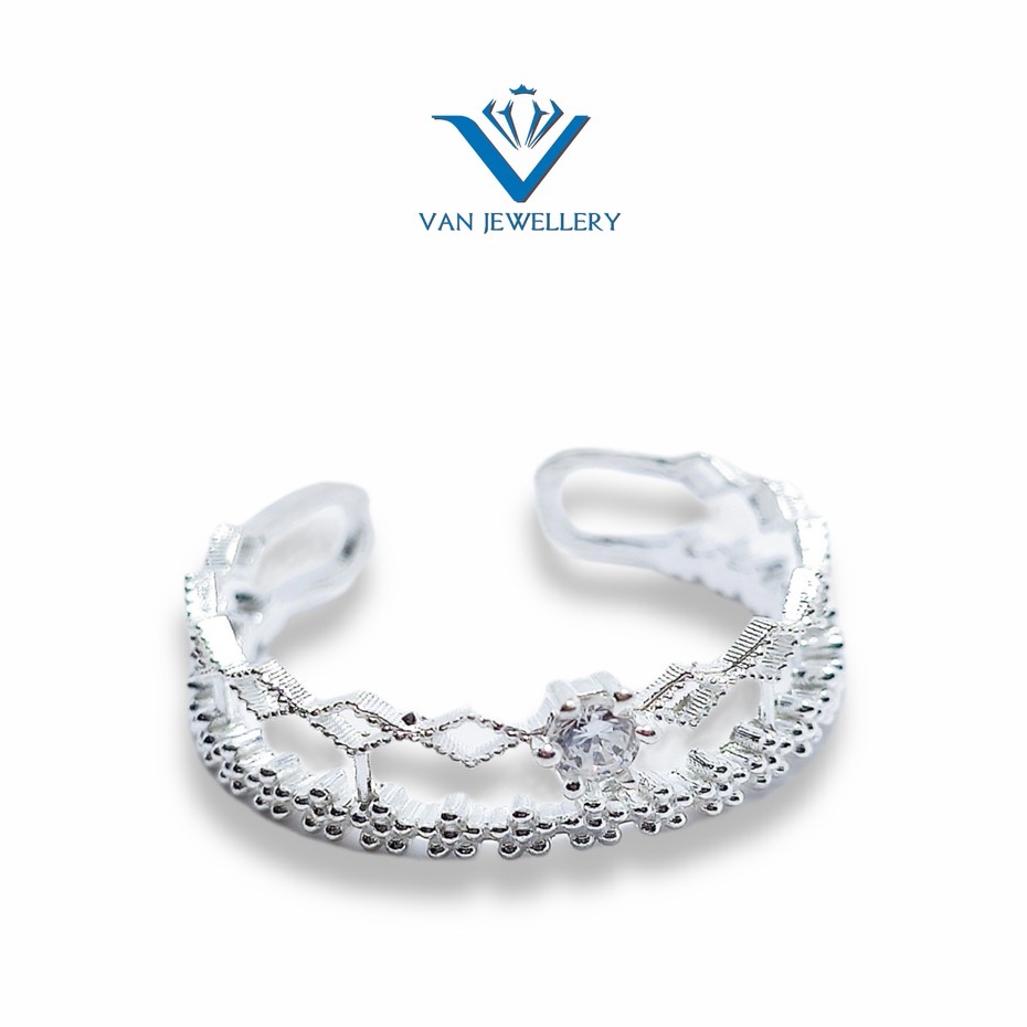 Nhẫn bạc nữ Nhẫn vương miện Công chúa bạc ta Van Jewelry V10007 free size tự điều chỉnh size tay