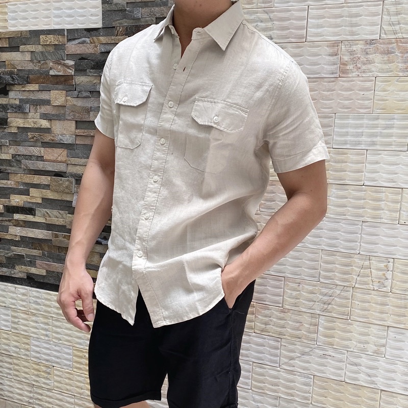 Áo Sơmi Linen Nam Tay Ngắn Có Túi