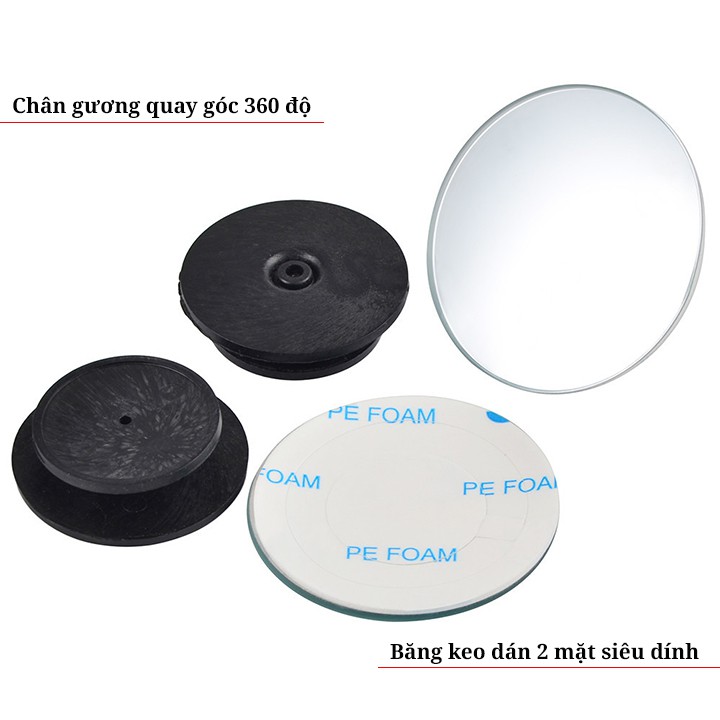 Bộ 2 gương cầu lồi 360 độ gắn kính chiếu hậu xóa điểm mù cho oto KH360