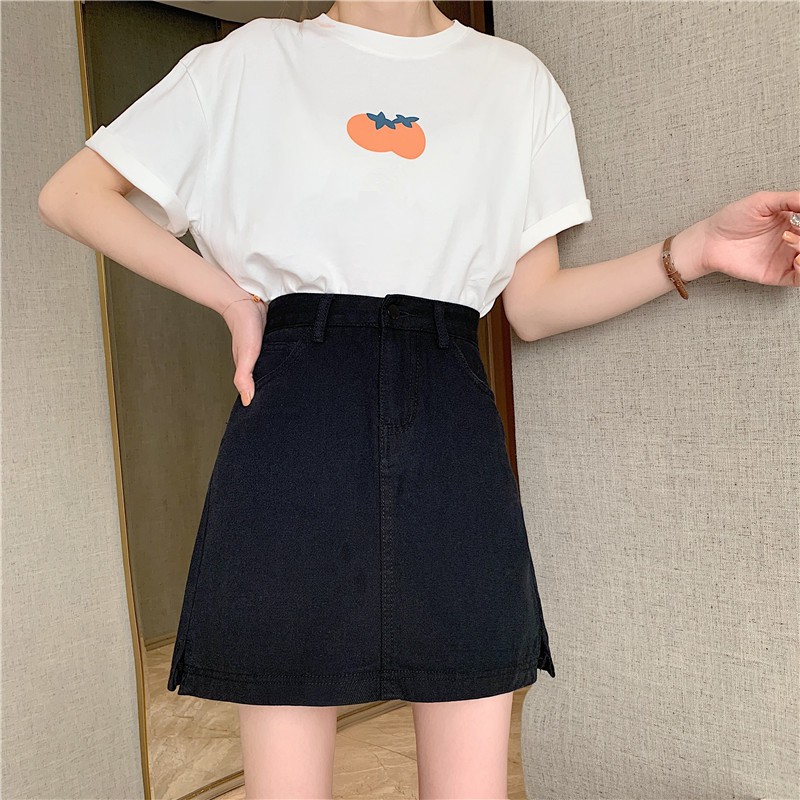 chân váy jean Dáng Chữ A Lưng Cao Thiết Kế Xẻ Tà Cá Tính | BigBuy360 - bigbuy360.vn
