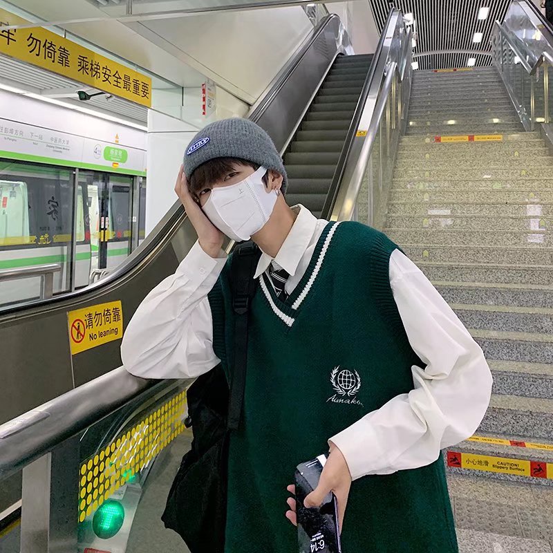 Áo Len Không Tay Dáng Rộng Họa Tiết Thêu Thời Trang Hàn Quốc Cho Nam